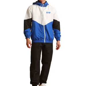 Conjunto de chándal de nailon con cremallera y bordado personalizado, conjunto de chándal para correr, bloques de color de nailon con pantalón de chándal, chándales cortavientos para hombre - Product Image 1