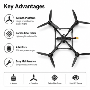 Dron FPV de 13 Pulgadas, Quadcopter con Marco de Fibra de Carbono, Motor sin Escobillas, Cámara Frontal, Plataforma Aérea, OEM, ODM - Product Image 4