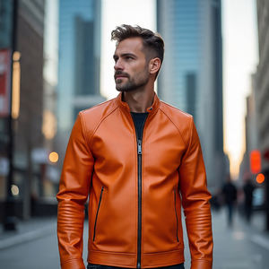 แจ็คเก็ตหนังบุนวมมีซิปสำหรับผู้ชายเสื้อโค้ทหนังสไตล์วินเทจ - Product Image 6