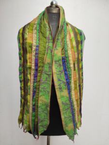 Bufanda de seda reversible con parches de rayas de colores Envoltura de cuello largo Ligero Suave Elegante para ropa informal y formal - Product Image 2