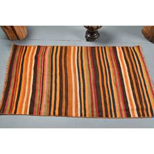 พรมขน2.5x4.9ft สีส้มน้ำตาลแบบทันสมัยดีไซน์ปะต่อทรงสี่เหลี่ยมผืนผ้าแนววินเทจสไตล์ตุรกีใช้ในห้องนอน - Product Image 3