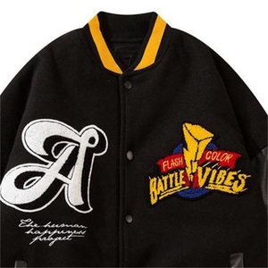 เสื้อแจ็กเก็ตเบสบอลของผู้ชายผ้าฝ้ายแขนยาวหรูหรามีสไตล์งานปักส่วนตัวสีดำแผ่นปะด้านหน้าสำหรับฤดูหนาว - Product Image 3