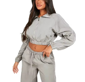 Conjunto Deportivo Gris para Mujer, Manga Larga, Diseño Sólido, Sudadera Casual con Media Cremallera y Pantalones con Bolsillos Laterales - Product Image 5