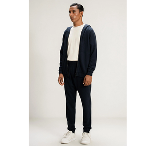 Survêtement en coton pour homme, respirant, thermique, grande taille, coupe ajustée, manches longues, fermeture éclair, logo imprimé en relief - Product Image 2