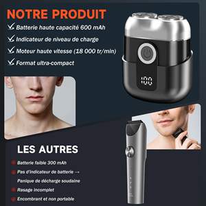 Mini rasoir électrique gris pour hommes avec écran LED, étanche, silencieux, portable, IPX7, pour le visage, lames remplaçables, lavable - Product Image 1
