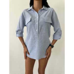 Chemise simple en popeline rayée d'été avec poches à rabat - Product Image 4