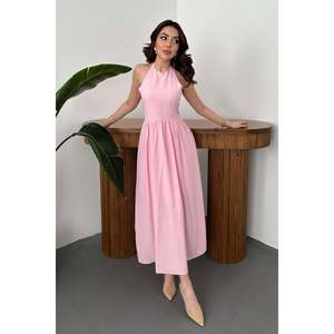 Pink Smocked Back Linen <b>Dress</b> - Pink - Product Image 1