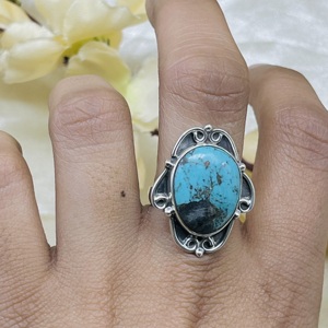 925 Sterling Silver Bohemia Wedding <b>Ring</b> Vintage Handmade Designer <b>Ring</b> with Natural Stone Handcrafted Natural <b>Turquoise</b> <b>Ring</b> - Product Image 6