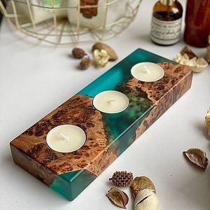 Unique Epoxy Wooden Candle <b>Holder</b> Resin Art Walnut Home Decor Christmas House Warming Gift with <b>Tealight</b> Feature - Product Image 2
