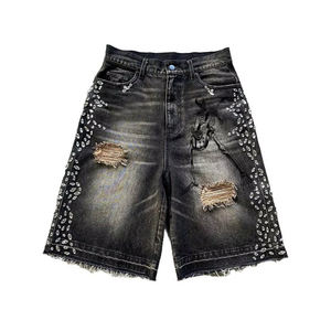 Custom Fashion Design Streetwear <b>Jeans</b> <b>Men</b> Denim Rhinestone Shorts for <b>Men</b> Low Price - Product Image 1