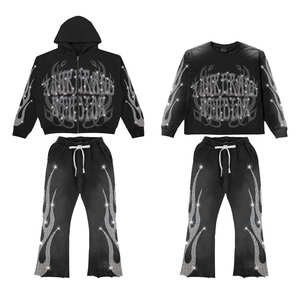 Survêtement Kivotech design personnalisé à paillettes et strass très vendu pantalons de survêtement évasés Streetwear survêtements - Product Image 5