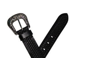 Ceinture de perles occidentales en cuir noir usiné à la main | OEM disponible | Cuir de qualité supérieure, boucle vintage | Perles personnalisées - Product Image 3