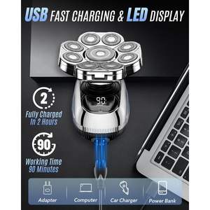 Kit de Afeitado Eléctrico 6 en 1 para Hombre, Afeitadora Rotatoria para Cabeza Calva, Cortadora de Pelo Húmedo/Seco, Recargable, en Alemán, IPX7 - Product Image 5