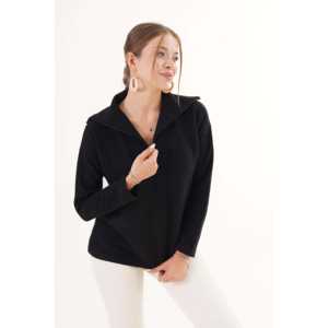 Pull décontracté noir en gros avec col demi-zippé - Product Image 2