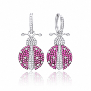 Pendientes Colgantes de Plata de Ley 925 Hechos a Mano en Turquía con Diseño de Mariquita y Circonita, Joyería Elegante para Fiestas de Verano - Product Image 3