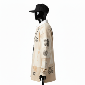 Camiseta de Rugby para Hombre, Alta Calidad, 280 GSM, Algodón Jersey, Estilo Panel Patchwork, Tono Crema, Aplique con Logotipo Serigrafiado, Ropa Casual - Product Image 3