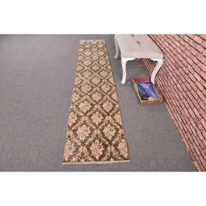 Turkish Rug, 1.8x9.6 ft Runner Rug, <b>Brown</b> Purple <b>Wool</b> Rug - Product Image 1