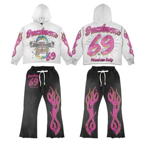 Conjunto Deportivo Ligero y Transpirable con Estampado Vintage Lavado de Alta Calidad 2025, Sudadera con Hombros Caídos y Pantalones de Pierna Recta - Product Image 1