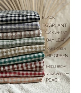 Venta al por mayor 100% tela de lino orgánico cuadros verdes naturales 115 ''/292cm tejido de ancho extra para el hogar textil industrial niños niñas - Product Image 1