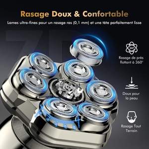 Rasoir électrique rechargeable USB pour hommes, tondeuse pour crâne chauve avec écran LED, utilisation humide/sèche/étanche (IPX7), rasoir rotatif lavable - Product Image 4