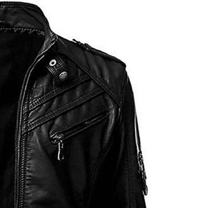 Wholesale High Quality Custom <b>Men's</b> Black Leather <b>Jacket</b> with Canvas Fabric Hooded & Windproof for Winter <b>Bikers</b> - Product Image 4