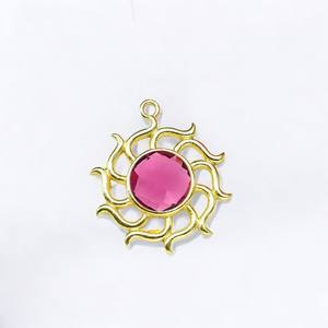 Rond Rose Tourmaline Gemstone Plaqué Or Charme Mode Pendentif-925 Argent Charmes Bijoux-Bijouterie En Gros - Product Image 1