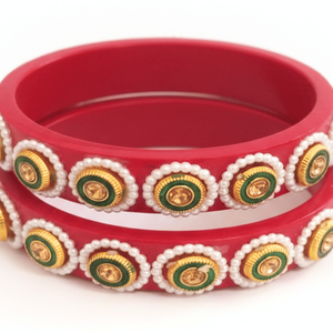 Royal <b>Red</b> Lac Pearl <b>Bracelets</b> & Bangles with Medallion Motifs - Product Image 4