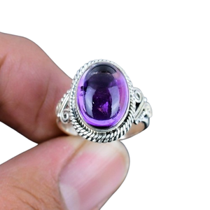 Bague en argent sterling 925 avec pierre précieuse améthyste plaquée rhodium, style bohème fait à la main, cadeau de mariage et de fête pour femmes - Product Image 1
