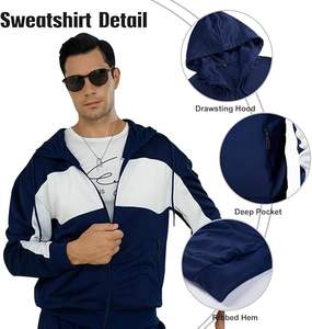 Men's Casual Solid 2-Piece Tracksuit with Zip-Up Hoodie & <b>Fleece</b> <b>Jogger</b> Sweatpants Breathable Winter Warmth - Product Image 2