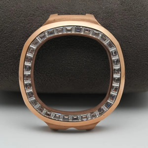 Para EXPORTACIONES, Elegante Bisel de Reloj Octagonal Hecho a Mano en Acero Inoxidable Color Oro Rosa, con Piedras Cuadradas Transparentes de 40 mm, Negro y Blanco - Product Image 5