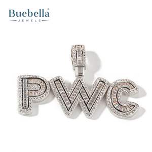 925 argent glacé personnalisé A-Z Baguette lettres pendentif Hip Hop bijoux pour hommes - Product Image 3