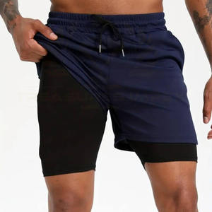 Shorts de sport pour homme avec motif uni et poches intérieures, logo personnalisé, shorts de jogging, shorts de course à deux couches - Product Image 2