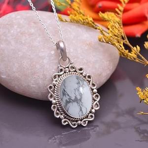 Pendentif Howlite fait à la main en gros 925 en argent Sterling pierres précieuses bijoux fins collier pendentif avec 925 timbre bijoux en argent - Product Image 2