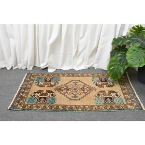Alfombra Vintage de Lana Turca, Tejido Plano de Látex con Diseño de Retales Bohemios, Beige, Azul, 1,6x3,2 Pies, Decoración de Sala de Estar - Product Image 2