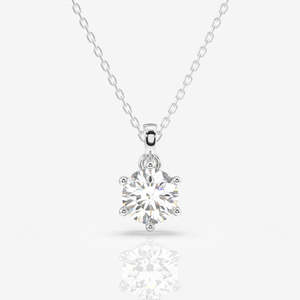 Colgante de plata de ley de seis puntas de diamante de moissanita chapado en rodio certificado IGC de corte redondo incoloro () VVS 1 claridad - Product Image 2
