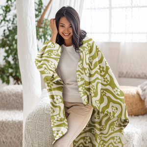 Màu xanh lá cây thanh lịch sóng in cực Fleece chăn chống Đóng cọc và bàn chải cao-khối lượng ODM/OEM hỗ trợ - Product Image 4