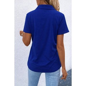Women's <b>Short</b>-Sleeved <b>Jacket</b> with Front Zipper Closure and Pocket Detail, <b>Short</b>-Sleeved Imported Crepe Blouse, 36371 - Saks Blue - Product Image 4