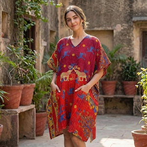 Kaftans Kantha amples en coton naturel, imprimés au bloc, écologiques, respirants, longueur genou, pour la plage, vente en gros, assortiment - Product Image 5