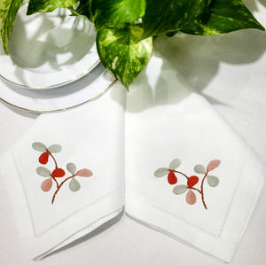 Serviettes de table en coton brodées sur mesure en gros, feuilles colorées, serviettes de table en coton, serviettes de table en tissu à ourlet festonné, maison, hôtel, vacances - Product Image 4