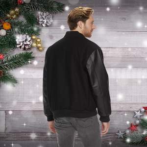 Chaqueta Universitaria de Invierno para Hombre, Estilo Bomber, Mezcla de Lana, 100% Algodón con Mangas de Cuero, Chaqueta Universitaria Letterman - Product Image 2