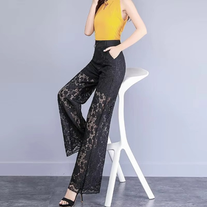 Pantalon droit vertical taille haute pour femme Pantalon d'été pour femme Short en dentelle évidée Empilé - Product Image 5