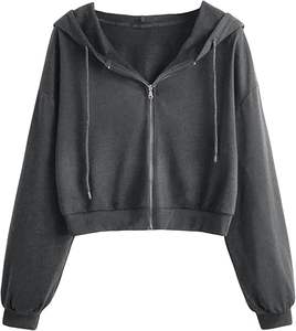 Cropped Zip Up Hoodie Mujer Manga larga Crop Sudaderas Chaquetas - Product Image 1