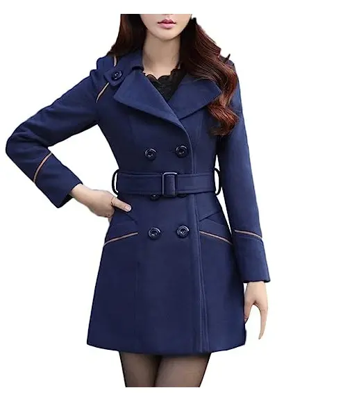OEM Services Custom Casual Fashion High Quality Blue Color Coat Long With Belt Long Coats Winter Wear Custom Coats For Women