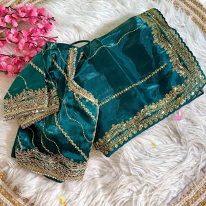 Sari de seda suave y pura de diseñador, hermosa secuencia de bordado, borde de trabajo para bodas indias pakistaníes, fiestas, ropa India - Product Image 1