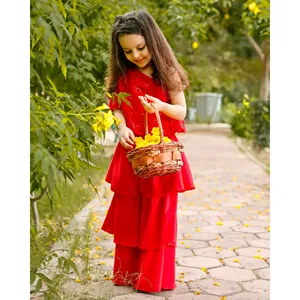 Conjunto Sharara de Georgette Rojo para Mujer Bordado - Product Image 6