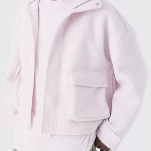 Unisex Oversize <b>Sherpa</b> Fleece Pullover <b>Hoodie</b> Zip-Up Winter Jacket Pockets Custom Embroidered Design Wholesale Men's Sweatshirts - Product Image 4