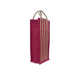 Sac de bouteille de vin en jute à impression de rayures personnalisé le moins cher produit de haute qualité fabriqué en Inde - Product Image 4