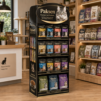 Présentoir en carton multi-niveaux pour aliments humides et friandises premium pour chats, idéal pour les magasins de détail