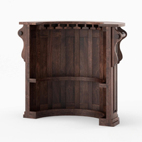 Ensemble de bar d'angle en teck massif rustique, avec tabourets de bar rembourrés faits à la main, écologiques, durables, de luxe, pour hôtel