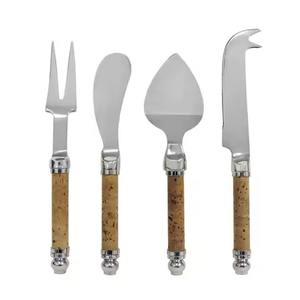 Juego de cuchillos para queso con mango de madera de corteza Natural, herramienta para queso de acero inoxidable para uso doméstico en la cocina - Product Image 1